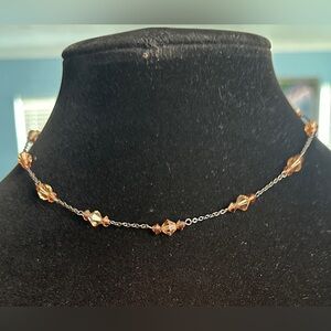 Elegant Beaded Earthy Tones Brownish and Orange in Black Metal Necklace